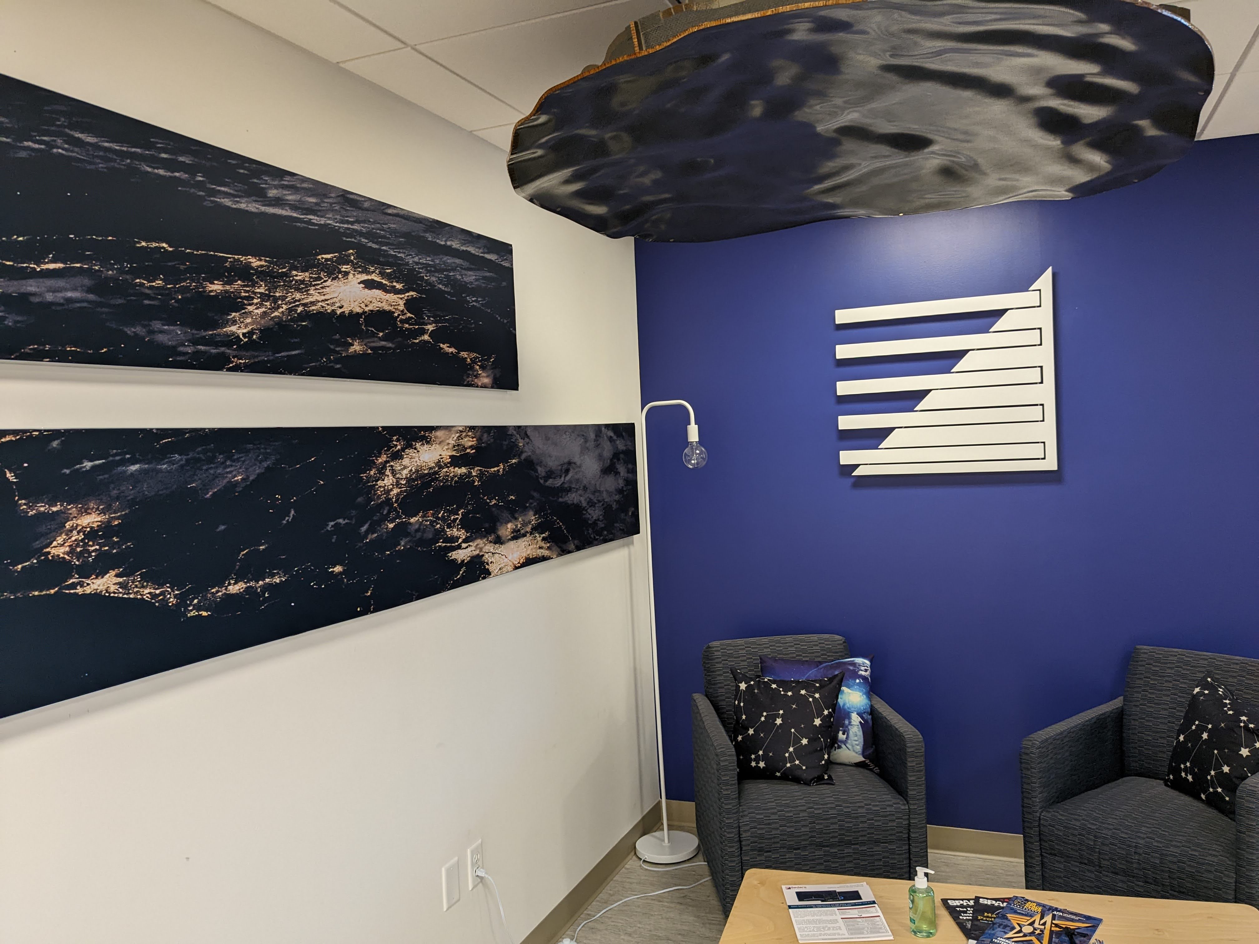 The space-themed lounge