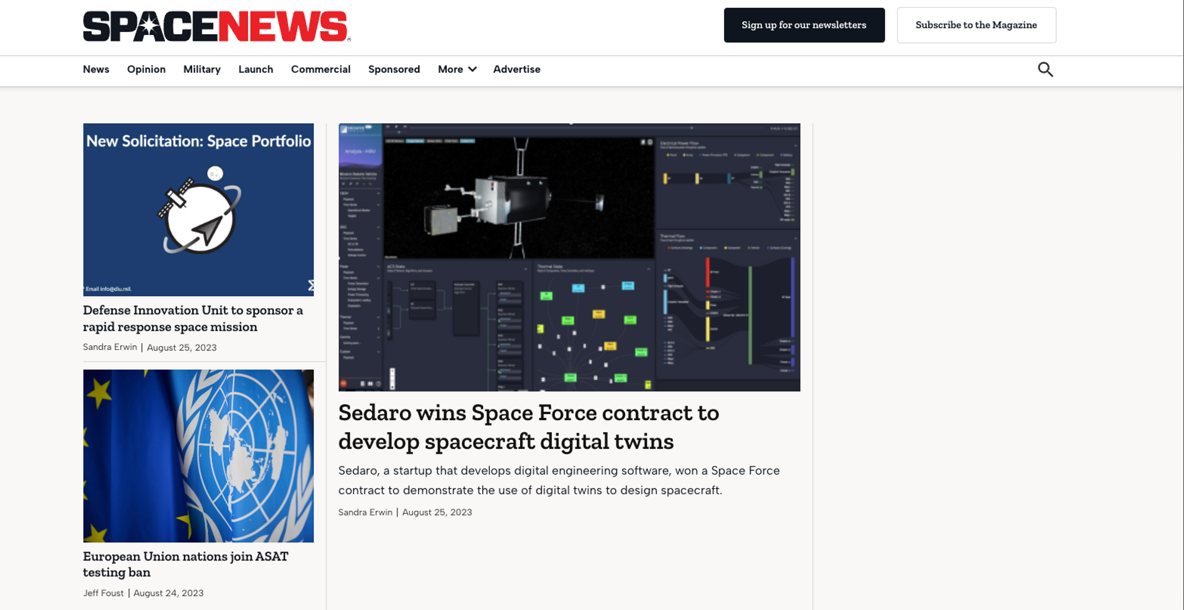 SpaceNews Features Sedaro for AFWERX STTR Phase II Award